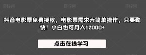 抖音电影票免费授权,电影票需求大简单操作,只要勤快!小白也可月入12000+【揭秘】-虚拟资源库