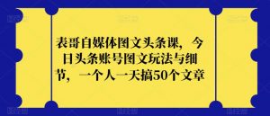 表哥自媒体图文头条课，今日头条账号图文玩法与细节，一个人一天搞50个文章-虚拟资源库