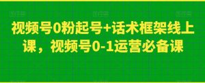 视频号0粉起号+话术框架线上课，视频号0-1运营必备课-虚拟资源库