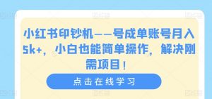 小红书印钞机——号成单账号月入5k+，小白也能简单操作，解决刚需项目【揭秘】-虚拟资源库