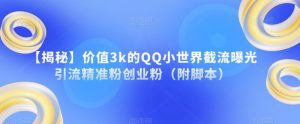 【揭秘】价值3k的QQ小世界截流曝光引流精准粉创业粉（附脚本）-虚拟资源库