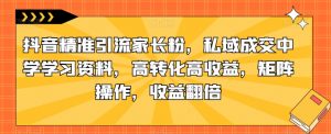 抖音精准引流家长粉,私域成交中学学习资料,高转化高收益,矩阵操作,收益翻倍【揭秘】-虚拟资源库
