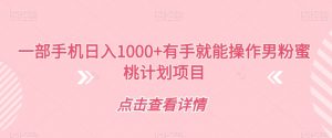 一部手机日入1000+有手就能操作男粉蜜桃计划项目【揭秘】-虚拟资源库