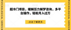 超冷门项目,缓解压力解梦咨询,多平台操作,轻松月入过万【揭秘】-虚拟资源库