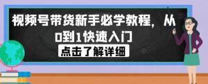视频号带货新手必学教程，从0到1快速入门-虚拟资源库