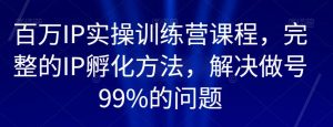 百万IP实操训练营课程,完整的IP孵化方法,解决做号99%的问题-虚拟资源库