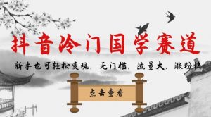 抖音冷门国学赛道，新手也可轻松变现，无门槛，流量大，涨粉快-虚拟资源库