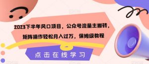 2023下半年风口项目,公众号流量主搬砖,矩阵操作轻松月入过万,保姆级教程-虚拟资源库