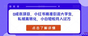0成本项目,小红书精准引流大学生,私域高转化,小白轻松月入过万【揭秘】-虚拟资源库