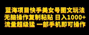 蓝海项目快手美女号图文玩法，无脑操作复制粘贴，日入1000+流量超级猛一部手机即可操作【揭秘】-虚拟资源库