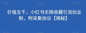 价值五千，小红书无限收藏引流创业粉，附采集协议【揭秘】-虚拟资源库