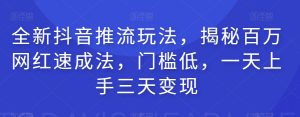 全新抖音推流玩法，揭秘百万网红速成法，门槛低，一天上手三天变现-虚拟资源库