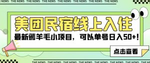 美团民宿线上入住,最新薅羊毛小项目,可以单号日入50+【揭秘】-虚拟资源库