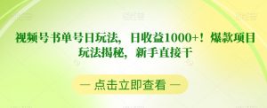 视频号书单号日玩法,日收益1000+!爆款项目玩法揭秘,新手直接干【揭秘】-虚拟资源库