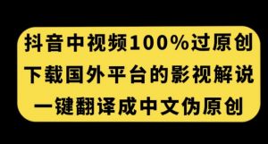 抖音中视频百分百过原创，下载国外平台的电影解说，一键翻译成中文获取收益-虚拟资源库