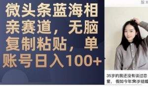 微头条蓝海相亲赛道,无脑复制粘贴,单账号日入100+-虚拟资源库