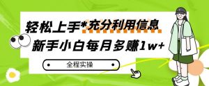 每月多赚1w+，新手小白如何充分利用信息赚钱，全程实操！【揭秘】-虚拟资源库