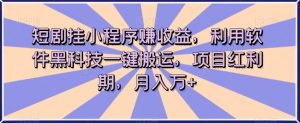 短剧挂小程序赚收益,利用软件黑科技一键搬运,项目红利期,月入万+【揭秘】-虚拟资源库