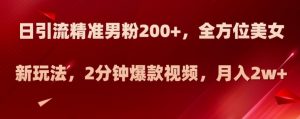 日引流精准男粉200+,全方位美女新玩法,2分钟爆款视频,月入2w+【揭秘】-虚拟资源库