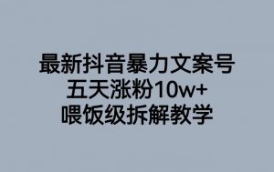 最新抖音暴力文案号,五天涨粉10w+,喂饭级拆解教学-虚拟资源库