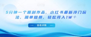 5分钟一个原创作品,小红书最新冷门玩法,简单粗暴,轻松月入1W+【揭秘】-虚拟资源库