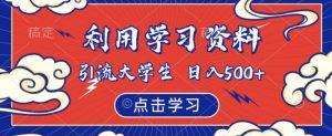 利用学习资料引流大学生粉,靠虚拟资源日入500+【揭秘】-虚拟资源库