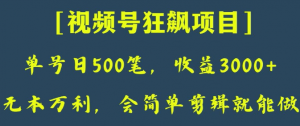 日收款500笔,纯利润3000+,视频号狂飙项目,会简单剪辑就能做【揭秘】-虚拟资源库