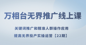 万相台无界推广线上课关键词推广和精准人群操作应用,提高无界投产实操运营【22期】-虚拟资源库