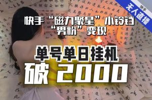 【日入破2000】快手无人直播不进人?“磁力聚星”没收益?不会卡屏、卡同城流量?最新课程会通通解决!-虚拟资源库