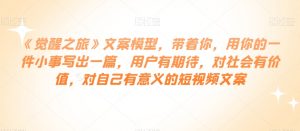 《觉醒之旅》文案模型，带着你，用你的一件小事写出一篇，用户有期待，对社会有价值，对自己有意义的短视频文案-虚拟资源库