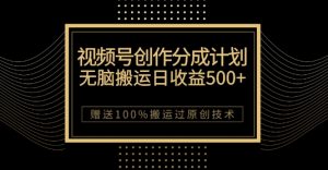 最新视频号创作分成计划,无脑搬运一天收益500+,100%搬运过原创技巧【揭秘】-虚拟资源库