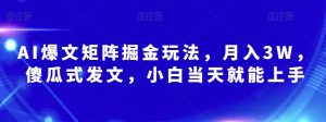 AI爆文矩阵掘金玩法,月入3W,傻瓜式发文,小白当天就能上手【揭秘】-虚拟资源库