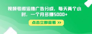 视频号搬运撸广告分成，每天两个小时，一个月多赚5000+-虚拟资源库
