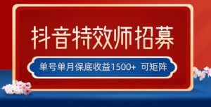 全网首发抖音特效师最新玩法，单号保底收益1500+，可多账号操作，每天操作十分钟【揭秘】-虚拟资源库