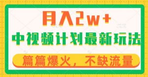 中视频计划全新玩法，月入2w+，收益稳定，几分钟一个作品，小白也可入局【揭秘】-虚拟资源库