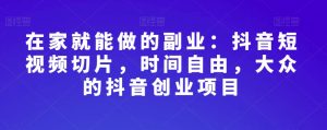 在家就能做的副业:抖音短视频切片,时间自由,大众的抖音创业项目-虚拟资源库