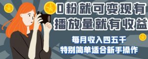 0粉就可变现，有播放量就有收益，每月收入四五千，特别简单适合新手操作【揭秘】-虚拟资源库