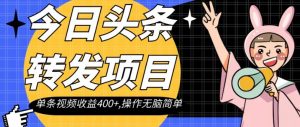 今日头条转发项目，单条视频收益400+,操作无脑简单【揭秘】-虚拟资源库