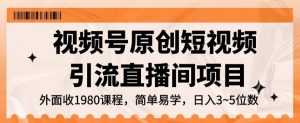 视频号原创短视频引流直播间项目，日入3~5五位数【揭秘】-虚拟资源库