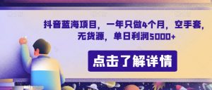 抖音蓝海项目,一年只做4个月,空手套,无货源,单日利润5000+【揭秘】-虚拟资源库