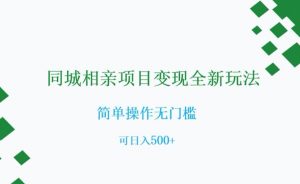 同城相亲项目变现全新玩法，简单操作无门槛，可日入500+【揭秘】-虚拟资源库