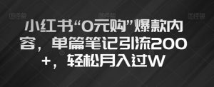 小红书“0元购”爆款内容，单篇笔记引流200+，轻松月入过W【揭秘】-虚拟资源库