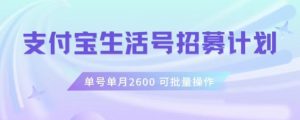 支付宝生活号作者招募计划,单号单月2600,可批量去做,工作室一人一个月轻松1w+【揭秘】-虚拟资源库
