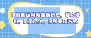 抖音搬运视频最新玩法，暴力涨粉，条条原创，多种变现方式【揭秘】-虚拟资源库