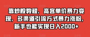 靠炒股教程，高客单价暴力变现，多渠道引流方式暴力涨粉，新手也能实现日入2000+【揭秘】-虚拟资源库