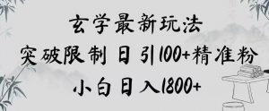 玄学新玩法，突破限制，日引100+精准粉，小白日入1800+【揭秘】-虚拟资源库