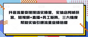 抖音流量变现现场实操营,实体店同城获客,短视频+直播+员工矩阵,三大维度帮助实体引爆流量业绩倍增-虚拟资源库