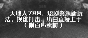 一天收入788,短剧资源新玩法,换维打击,小白直接上手(附百G素材)【揭秘】-虚拟资源库