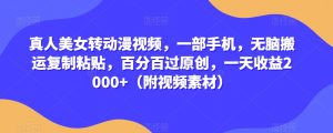 真人美女转动漫视频，一部手机，无脑搬运复制粘贴，百分百过原创，一天收益2000+（附视频素材）【揭秘】-虚拟资源库