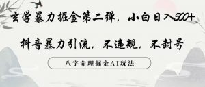 玄学暴力掘金第二弹，小白日入500+，抖音暴力引流，不违规，术封号，八字命理掘金AI玩法【揭秘】-虚拟资源库